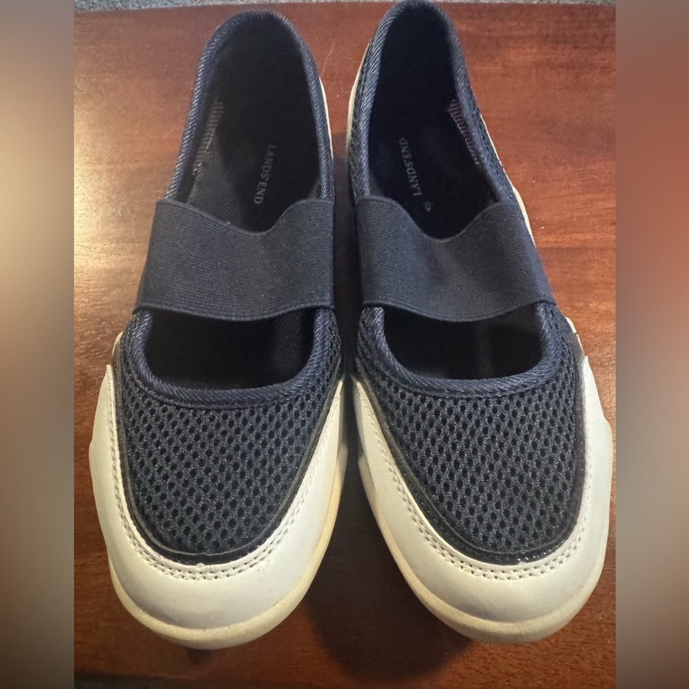 Lands End Shoes Womens Mary Jane Sneakers Navy & White Sz 6.5